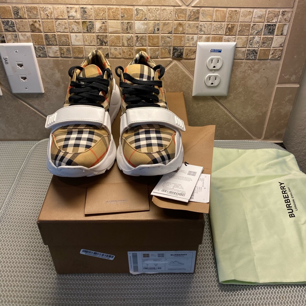 Burberry Beige Black White Check Sneakers